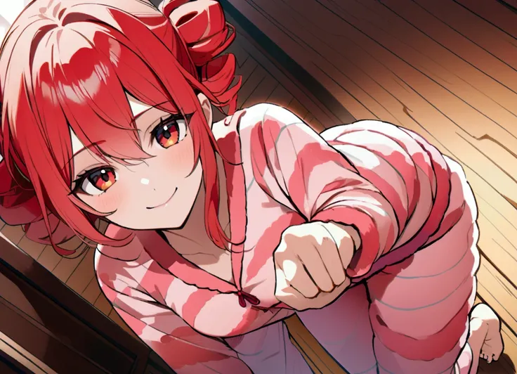 Red hair, loungewear, smiling、wipe the floor