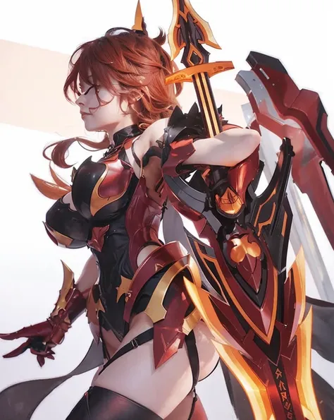 a woman dressed in armor holding a sword, concept art by Pu Hua, trending on pixiv, sots art, official art, ultra detailed, dynamic pose