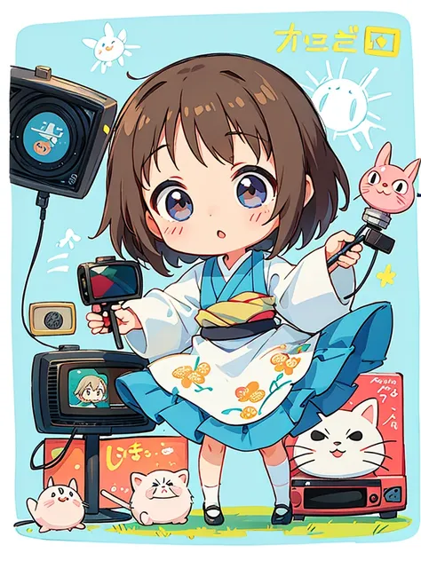 hayao miyazaki style, Kawaii Design, The most beautiful girl of all time、Chibi, (((female TV announcer)))