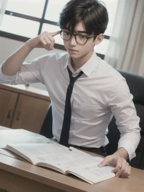 a 18+smart  boy studying on his study table hard working