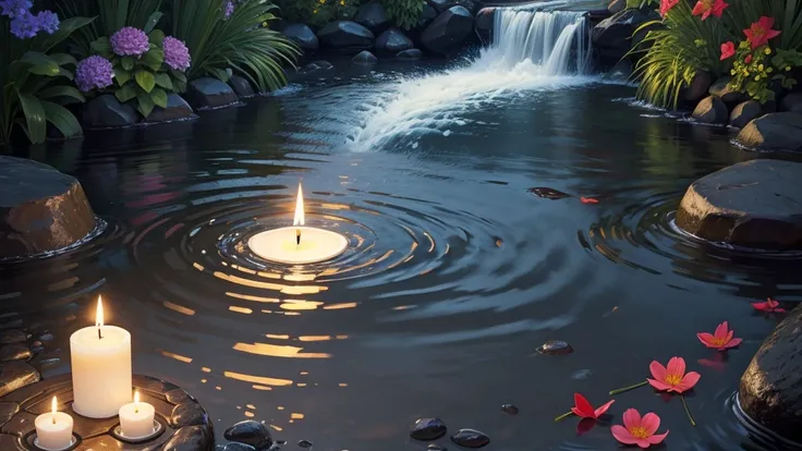 water flow, candle, flower