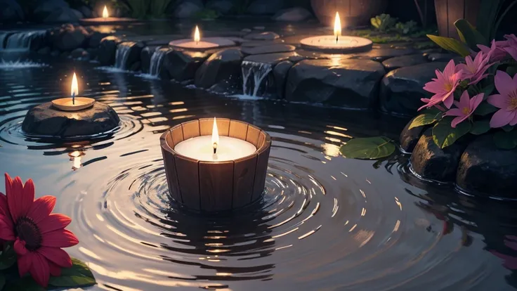 water flow, candle, flower