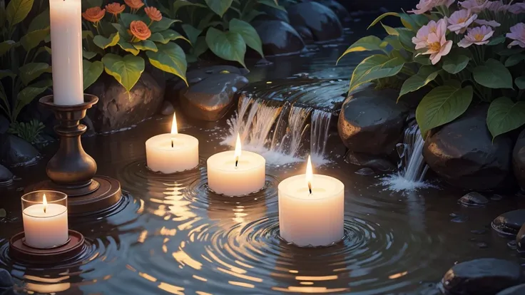 water flow, candle, flower