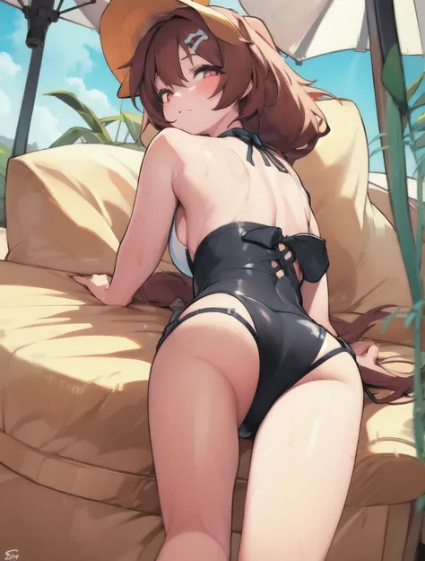 1.5),(girl),(Dynamic pose),Brown Hair,(Vermilion eyes),(first round),Big Breasts,Swimwear