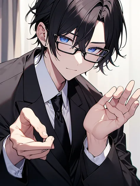 Portrait Shot、I have one photo:1.3、Villain、night、Apartment room、He has a bad appearance、Dark circles under the eyes:1.3. Black-rimmed glasses、Lean and muscular、Short-cropped blonde hair、White collared shirt、Black suit