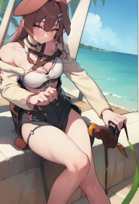 1.5),(girl),(Dynamic pose),Brown Hair,(Vermilion eyes),(first round),Big Breasts,Swimwear