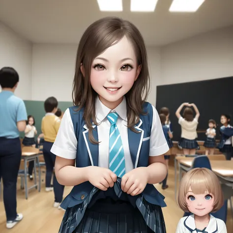 smile、idol、primary school students、chibi character、skirt lift、underwear、whole body、realistic、８k