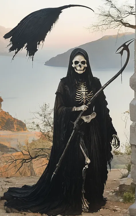 Goddess of Death with Scythe and Skull