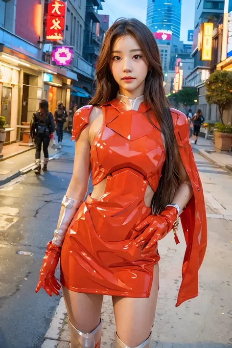 (Best quality, 8K, Masterpiece: 1.3), Clear focus: 1.2, Beauty: 1.4, Abs: 1.1, Brown hair, Aqua dress: 1.4, Night outdoors: 1.1, City streets, fine face and eyes, double eyelids. Realistic lighting added, pay attention to adjust the proportions.