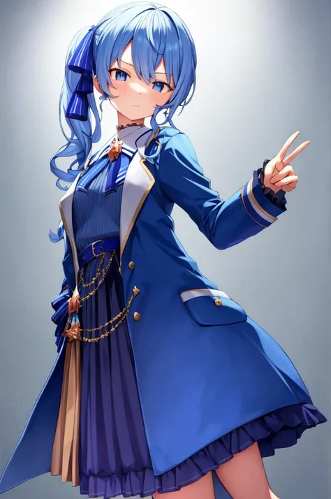 （tmasterpiece，best qualtiy）medium shot shot，hoshimachisuisei, side ponytail, blue hair ribbon、a detailed，1girll，coat large，dead ...