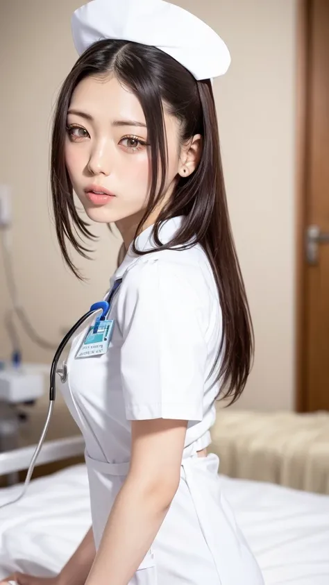 1 girl,(Wearing white nurse clothes:1.2),(Raw photo, highest quality), (realistic, photo-realistic:1.4), masterpiece, very delicate and beautiful, very detailed, 2k wallpaper, wonderful, finely, very detailed CG unity 8k wallpaper, Super detailed, High res...