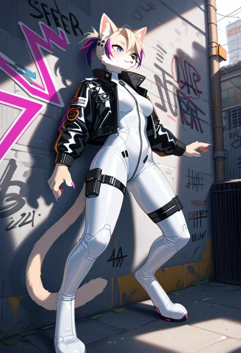 animation, Highest quality, Highest quality, High quality illustrations, masterpiece, Ultra-high resolution, Detailed Background, Alley, Graffiti art on the wall, Absurd, Perfect Anatomy, performance, Good lighting, Shadows in the movies(kemono, Furry Pers...