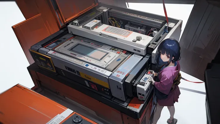 Very beautiful 18 year old Japanese girl,Holding an old cassette tape,The cassette tape is facing forward,