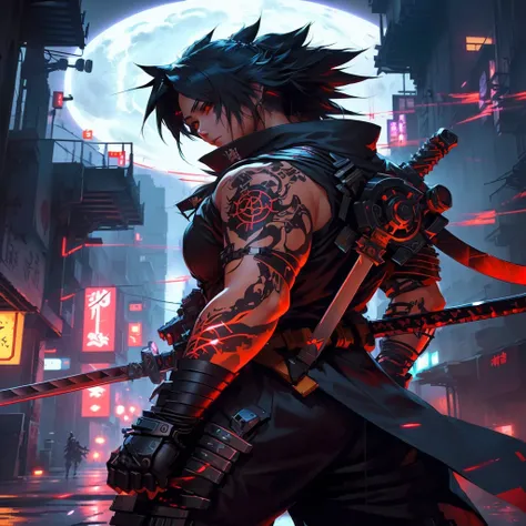 anime character with sword in city at night, badass anime 8 k, anime cyberpunk art, very beautiful cyberpunk samurai, digital cyberpunkart, 