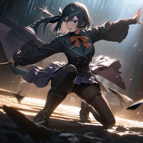 (Yuuki Setsuna), cool, dramatic pose, (masterpiece, best quality, ultra detailed), (cinematic lighting), 