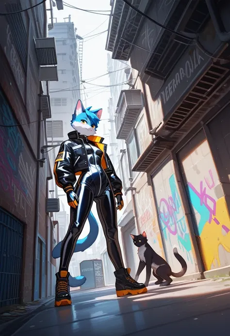 animation, Highest quality, Highest quality, High quality illustrations, masterpiece, Ultra-high resolution, Detailed Background, Alley, Graffiti art on the wall, Absurd, Perfect Anatomy, performance, Good lighting, Shadows in the movies(kemono, Furry Pers...