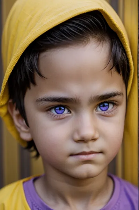 a boy with purple eyes and yellow eyes 