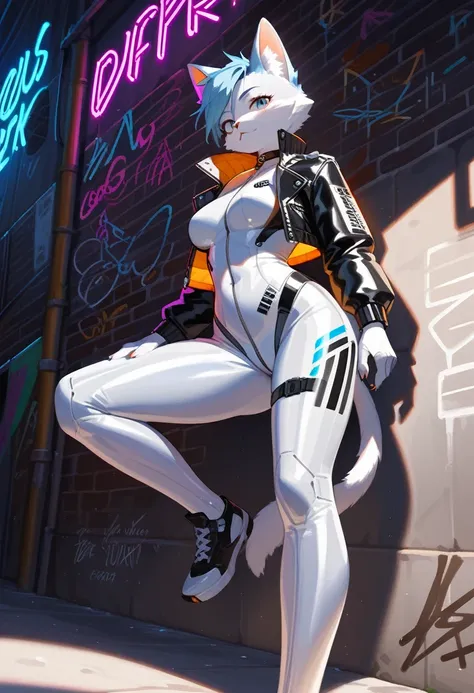 animation, Highest quality, Highest quality, High quality illustrations, masterpiece, Ultra-high resolution, Detailed Background, Alley, Graffiti art on the wall, Absurd, Perfect Anatomy, performance, Good lighting, Shadows in the movies(kemono, Furry Pers...