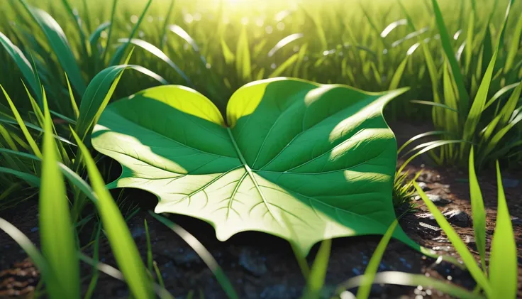 there is a leaf that is sitting on the ground in the grass, masterpiece. rendered in blender, 4 k masterpiece, 4k masterpiece, gods creation, masterpiece ; behance hd, close establishing shot, spiritual masterpiece, 2 0 2 1 cinematic 4 k framegrab, 8 k mas...