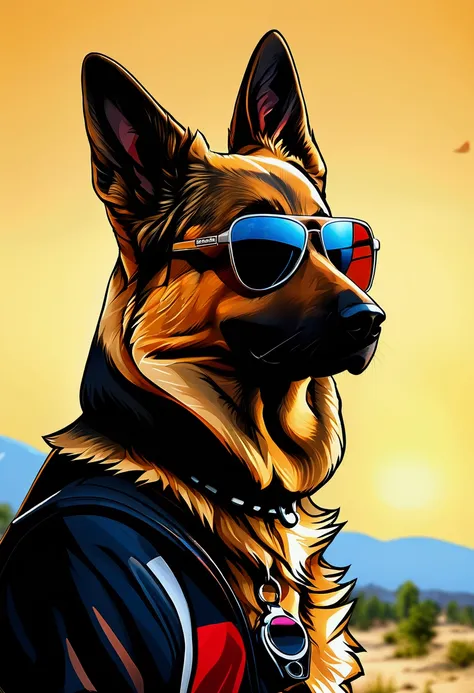 german shepherd in light brown white with sunglasses