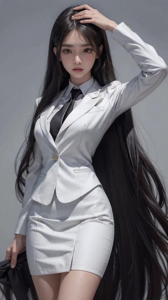 business woman, beautiful woman, wear a suit and tie, short skirt suit, business suitwhite, กระโปรงดินสอสั้นwhite, business suit...