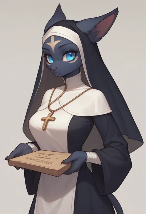 score_9, score_8_up, score_7_up, score_6_up, score_5_up, score_4_up,Yone, League of Legends, ((Better quality )),((Anthro female)) , wearing nun Clothing dress   , Black Shadow  body ,  wearing Bandage , big animal ears, haircut ,Dark blue , ((BLUE pupils)...