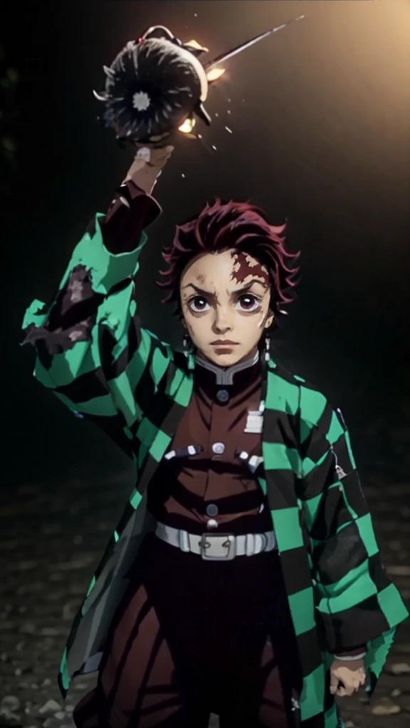 made by Emmanuel Lubezki, Daniel F Gerhartz, character from the movie Demon Slayer, anime boy with red hair and a green and black plaid jacket, handsome guy in demon slayer art, tanjiro kamado, kimetsu no yaiba, demon slayer rui fanart, style of cinematic ...