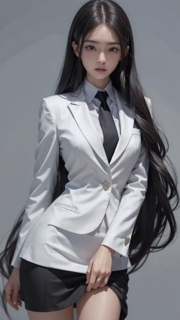 business woman, beautiful woman, wear a suit and tie, short skirt suit, business suitwhite, กระโปรงดินสอสั้นwhite, business suit...