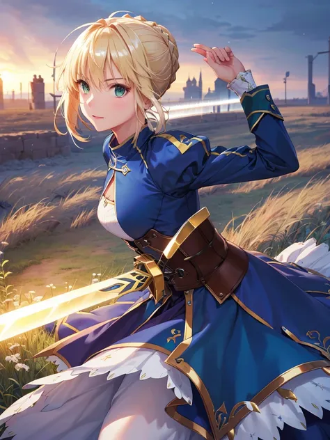 (masterpiece:1.4), (highest quality:1.4), realistic, one girl, artoria pendragon, armor,, (destiny/stay night\), glowing sword, ...