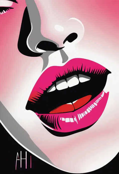 Stylized graphic image featuring a pair of red lips against a black background. The lips are open, revealing white teeth and a pink tongue. Inside the mouth, the word AHH is displayed in bold, white, uppercase letters. The overall design is simple and stri...