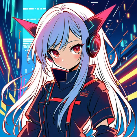 Anime girl with futuristic headgear and red eyes, digital Cyberpunk anime art, Digital Cyberpunk - Anime Art, anime cyberpunk art, Cyberpunk anime art, Cyborg - Silver Haired Girl, Dark Cyberpunk Illustration, Cyberpunk Anime Girl, female Cyberpunk Anime G...