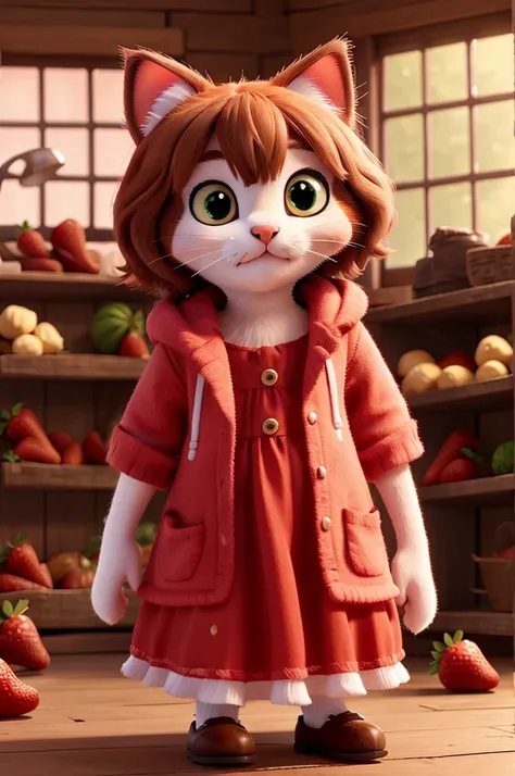 Kitten dressed as a strawberry 