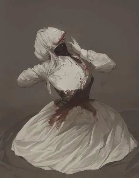 painting of a agonized madame bovary after consuming poison , body laid out on ground dramatically ,  victorian era clothing, gothic terror,   smeared dream like black background,   in the style of nicola samori 