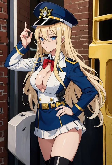 Long blonde woman,Cosplay.Police.uniform.Costume.Costume.sexy.Miniskirt.