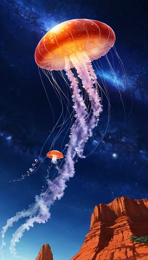 galaxy, Rocket, jellyfish, meteor, Lovely Art. Red Cliff, The art of math. Comfortable and calm, more