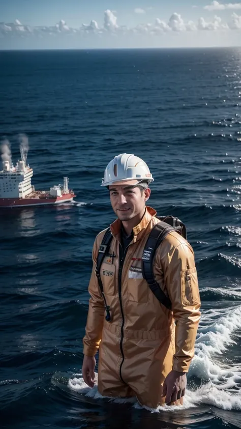 Man on offshore oil platform