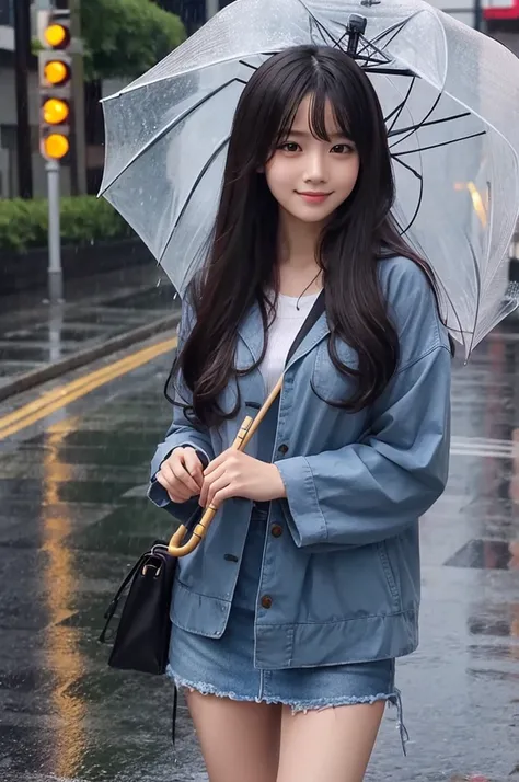 Long Hair、cute、Holding an umbrella in the rain、Double