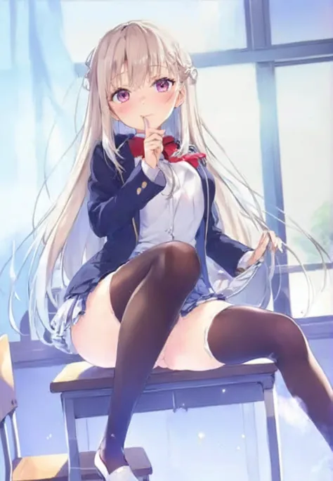 Anime girl sitting on chair drinking coffee, a hyper realistic high school girl, hyper realistic high school girl, , beautiful anime high school girl, realistic high school girl, seductive anime girl, anime Barbie in white stockings, anime visual of cute g...