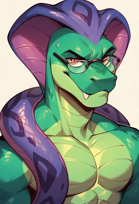 Purple snake with green scales  wearing glasses animated 