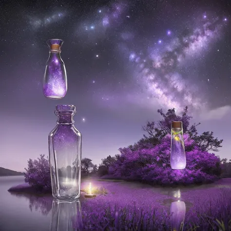 beautiful scenery nature glass bottle landscape, purple galaxy bottle.