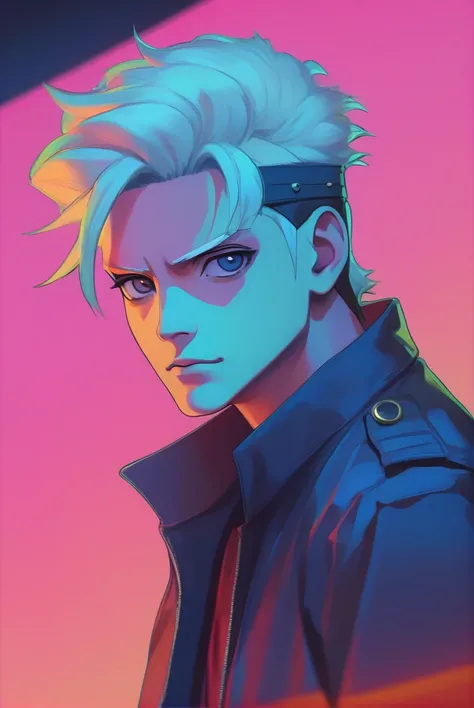 Anime-style 2.5D portrait with a pastel oil painting effect Boruto + Michael Jackson  cinematic vibrant neon lighting, close-up on a character with detailed shaven head backdrops, piercingly detailed mel  big eyes with bright pupils, portrayed in a dynamic...