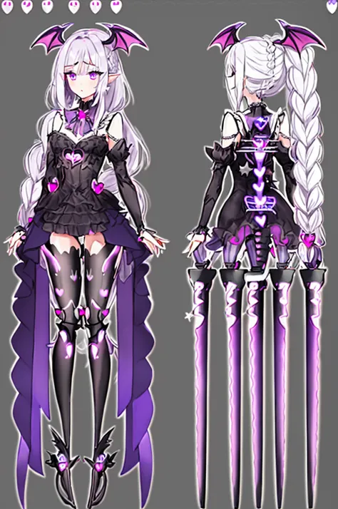 woman 170 cm tall. medium chest, wide hip, slim build, ((whole body)). (((character design sheet: front view))). (dark blonde hair, (hip-length wavy hair with asymmetrical bangs, star hairpin), (She has a short braid tied with an elegant purple ribbon on t...