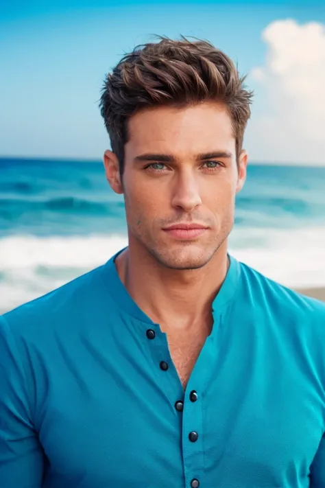 Realistic photo of handsome men ,beach