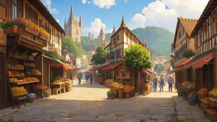 medieval european streets、harvest festival、landscape、festivals、bustling、fantasy