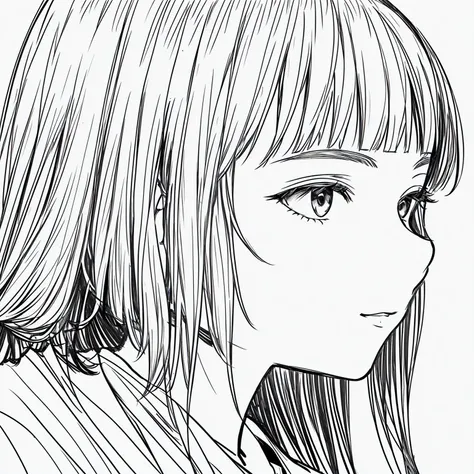 masterpiece, Acura, One girl, alone, short, Profile close-up, , tie, White Background, Monochrome, Line art, ((sketch))