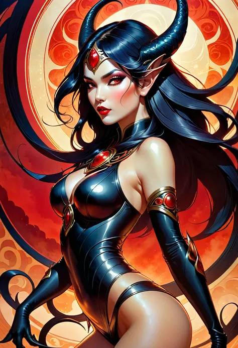 Slayer of Apep, Kiss Of Death, Elara, Legacy of the Red Sun. Beautiful fantasy art By Artgerm and Greg Rutkowski and Alphonse Mucha, trending on 