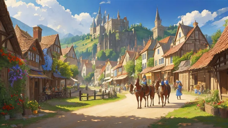 medieval europe、harvest festival、landscape images、festivals、bustling、streetscape、fantasy、fantasy、daytime、gorgeous