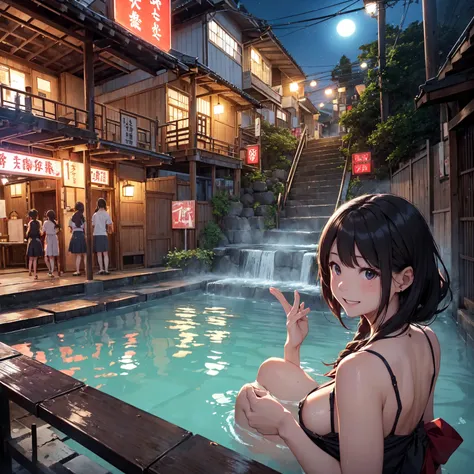 (masterpiece、Highest quality)、(Japan favelas、Old and dirty hot spring town)、(日本のUnsanitary and dim地下街、地下へ行く石のstage)、((Beautiful night view))、((Big bath、Underground hot spring facilities、石のstage))、(tits、Pussy、3+ Naked Girls、smile、fun)、((Unsanitary and dim))...