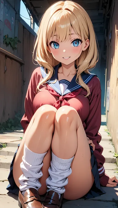 (Highest quality:1.24K, 8K, Studio Anime, Very detailed, up to date, Vibrant, High detail, High Contrast, masterpiece:1.2, Highest quality, Best aesthetics), (((1 Girl))), Sit and pose, ＪＫ, Sailor suit, Pleated skirt, loose socks, loafers, Open your mouth ...