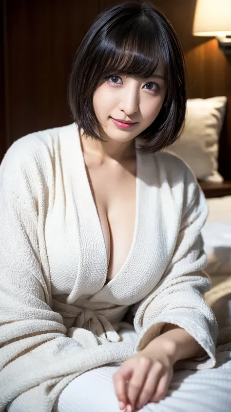 20-year-old, 8K, RAW Portrait (Japanese Girls), photo Realistic, Ultra-high resolution, Highest quality, Actual photo , dramatic, Atmospheric, Realistic,
One girl, a very beautiful Japanese Girls, Big Breasts,Glamorous shot of a girl, smile,Bobcut,Textured...